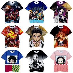 鬼灭之刃衣服儿童短袖t恤童装周边DemonSlayer男童3D印花速干夏季