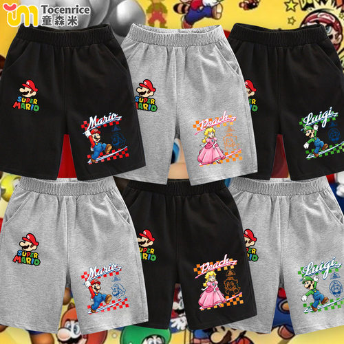 super mario衣服儿童短裤超级马里奥马力欧男童裤子纯棉五分裤夏1