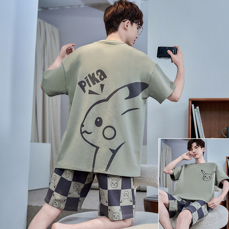 青少年睡衣夏季纯棉薄款短袖大童初中学生夏款男孩全棉家居服套装