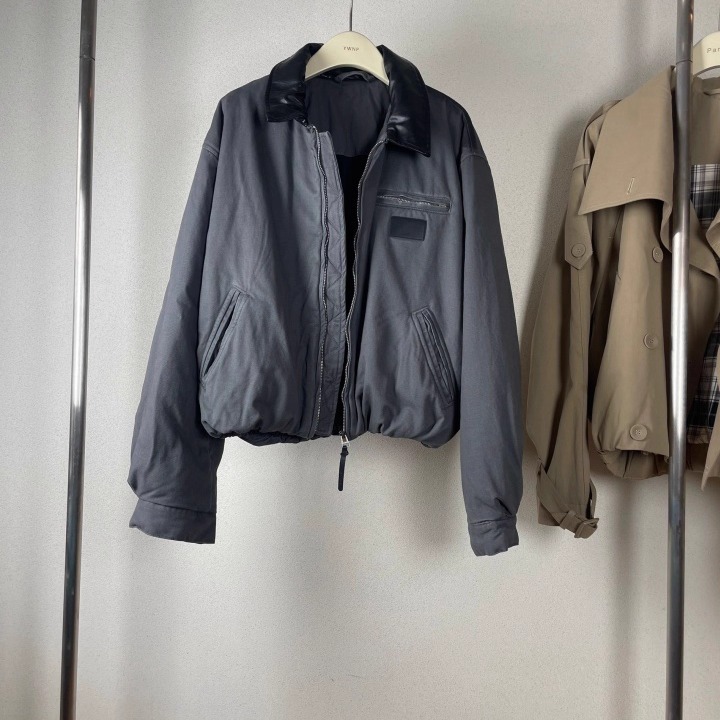 皮领夹克棉服短外套时髦灰高级感