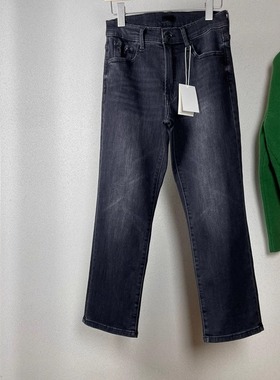 Mo烟灰色高腰小直筒拉长腿部比例超显瘦九分柔软牛仔裤女