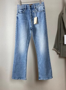 小个子露脚踝高腰浅蓝色九分裤微喇叭牛仔裤女显瘦mo25春夏