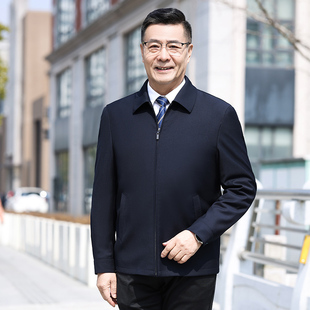 商务夹克衫春秋季中年男士品牌休闲外套中老年爸爸装上衣拉链男款