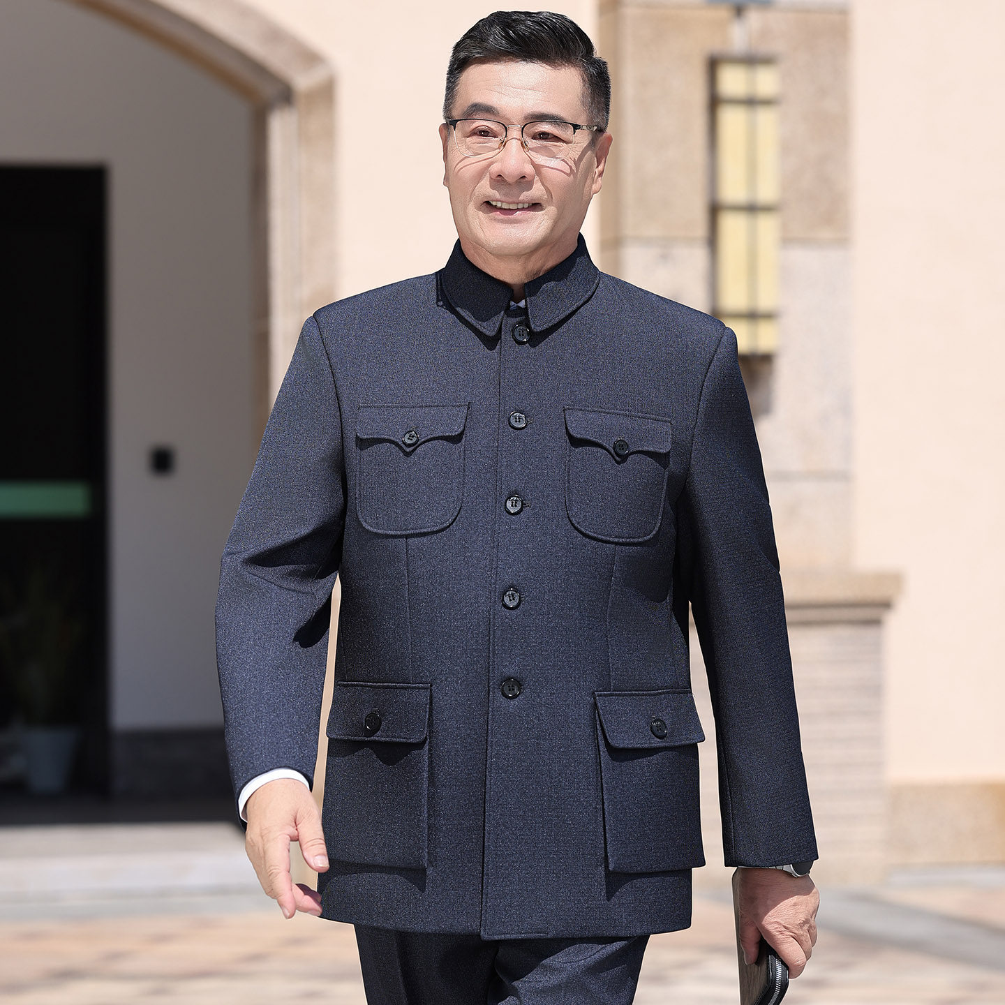 老爸吉祥爸爸秋冬多口袋中山装