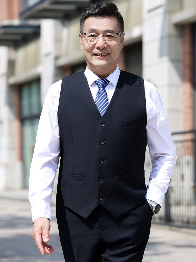 中老年人西装背心秋季中年男士背心无袖宽松商务休闲新款男士马甲
