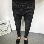 秋冬潮男社会精神小伙黑色紧身牛仔裤 小脚九分裤 男士 休闲潮流修身