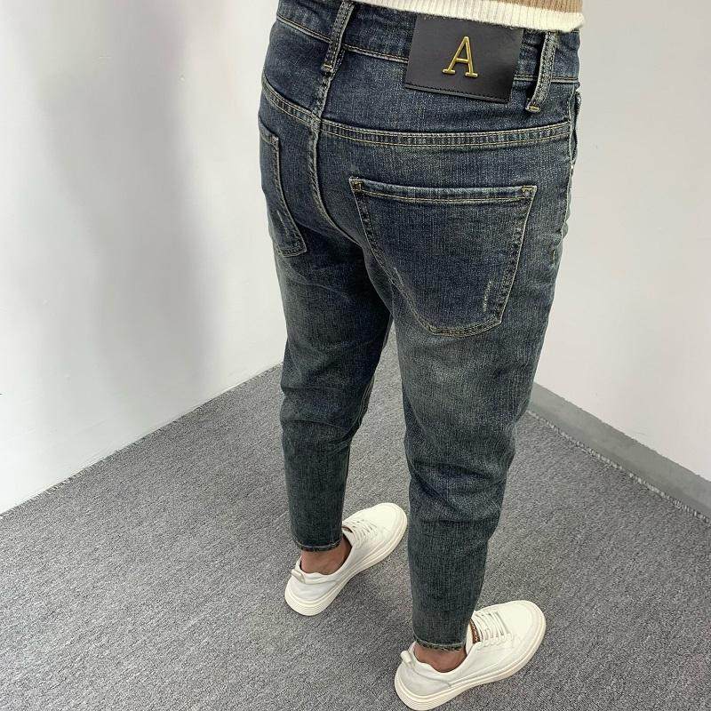 男士牛仔裤秋冬季2025新款高端复古蓝修身弹力微跨帅气百搭九分裤,男装,牛仔裤,淘宝优惠券,粉丝福利购,淘宝优惠卷