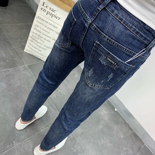 9分小脚裤 九分牛仔裤 刺绣蓝色复古弹力修身 韩版 子 男潮牌秋冬新款