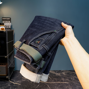 加绒牛仔裤 弹力小脚长裤 男士 加厚锥形修身 男 斜插口袋潮流新款 冬季