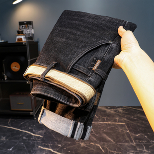 新款 秋冬季 黑色斜插口袋锥形裤 子潮牌修身 高端男士 小脚长裤 牛仔裤