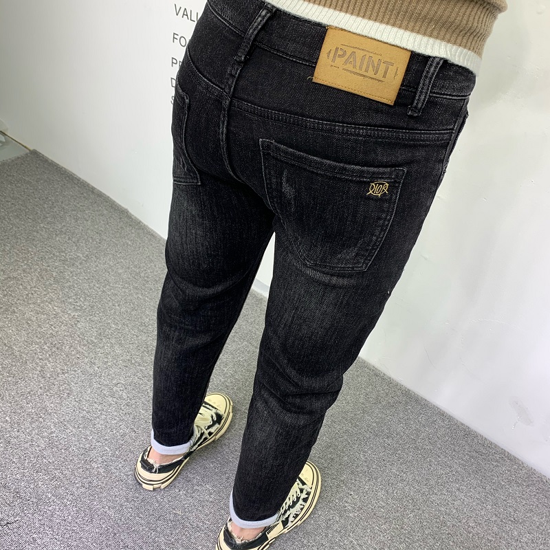 黑色牛仔裤男2025年秋冬新款休闲潮流韩版修身小脚刺绣弹力九分裤