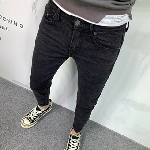 小脚潮流九分裤 黑色牛仔长裤 休闲弹力修身 韩版 男潮牌2025秋冬新款