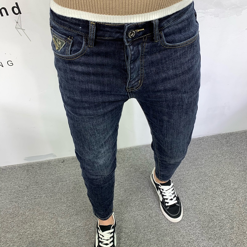 秋冬新款牛仔裤刺绣修身小脚长裤