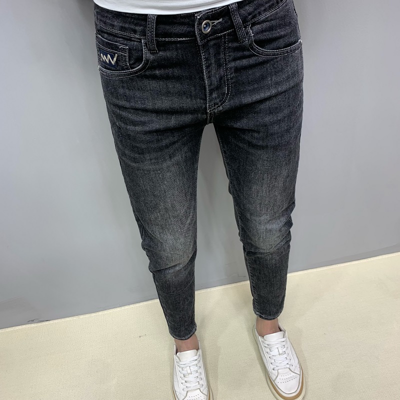 九分牛仔裤春夏刺绣修身男士百搭