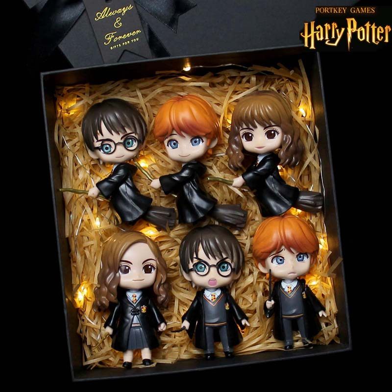 q版魔法世界哈利波特赫敏罗恩手办模型人偶蛋糕装饰摆件全套礼盒
