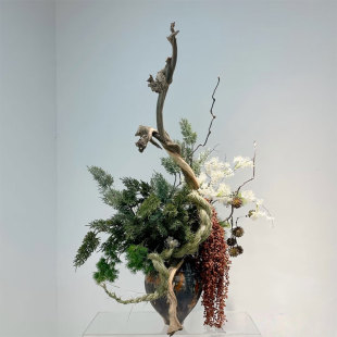 新中式 饰摆件 轻奢绿色干枝手工综合仿真花艺样板房酒店大堂前台装