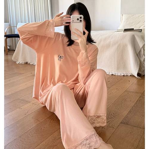春秋季睡衣女款2025新款高级感蕾丝花边冬天保暖海岛绒家居服套装
