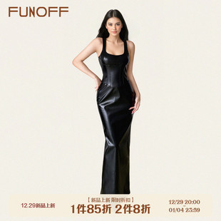 收腰连衣裙 街头黑色低胸束腰开叉吊带包臀裙性感修身 FUNOFF 美式