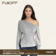 FUNOFF 打底上衣 T恤女简约基础露肩修身 美式 复古灰色斜肩收腰长袖