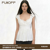 FUNOFF 法式 复古白色蕾丝花边系带低胸背心简约气质收腰显瘦上衣