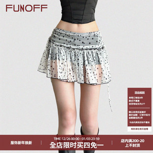 复古星星印花侧边绑带抽褶半身裙小众辣妹低腰短裙裤 FUNOFF 美式