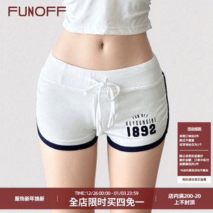 绑带热裤 FUNOFF 学院风修身 运动风黑白撞色字母印花低腰短裤 美式