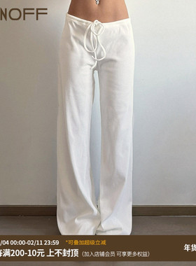 FUNOFF 美式简约白色低腰绑带针织长裤居家休闲灰色阔腿遛弯裤冬