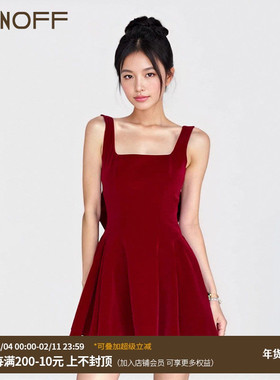 FUNOFF 法式千金风蝴蝶结露背吊带背心连衣裙2025夏新年收腰短裙
