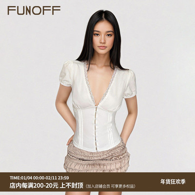 法式bm风白色V领低胸泡泡袖衬衫