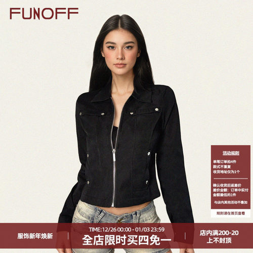 复古黑色口袋拉链立领夹克短外套