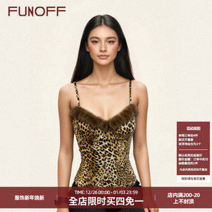 收腰内搭上衣 复古豹纹毛毛低胸吊带背心性感修身 FUNOFF 美式
