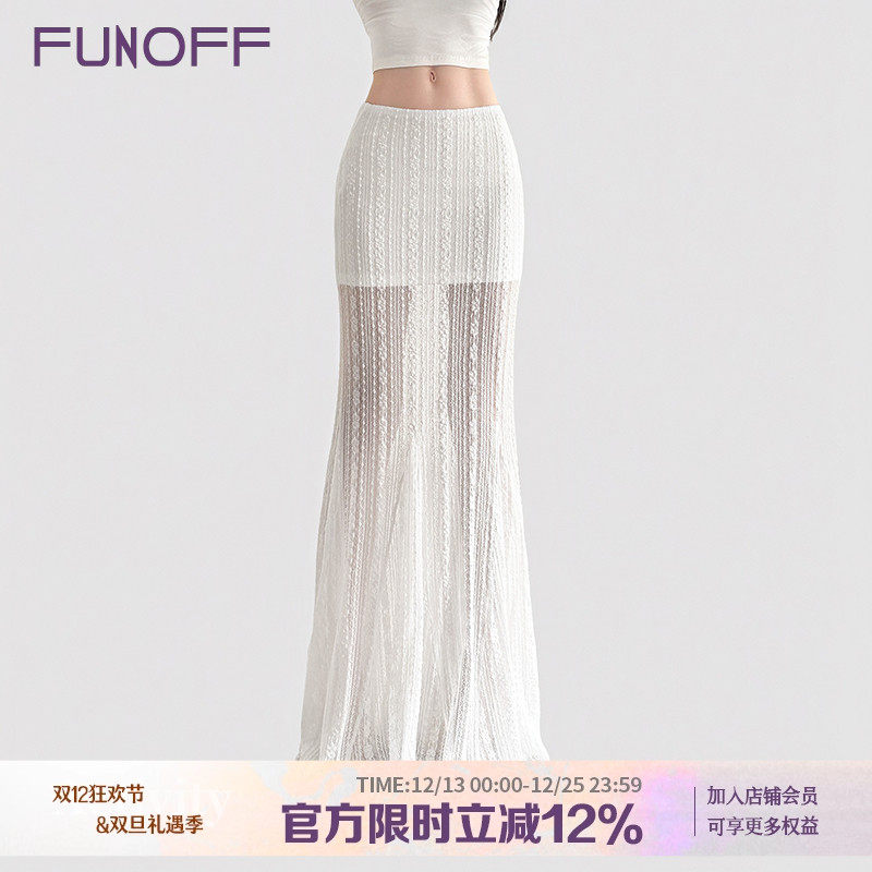 法式度假风白色蕾丝低腰半身长裙