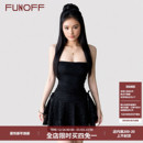 FUNOFF 简约复古黑色蕾丝抹胸蝴蝶结连衣裙性感收腰A字蛋糕短裙夏