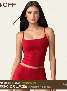 FUNOFF 美式运动风红色吊带背心上衣超短低腰热裤居家两件套装女