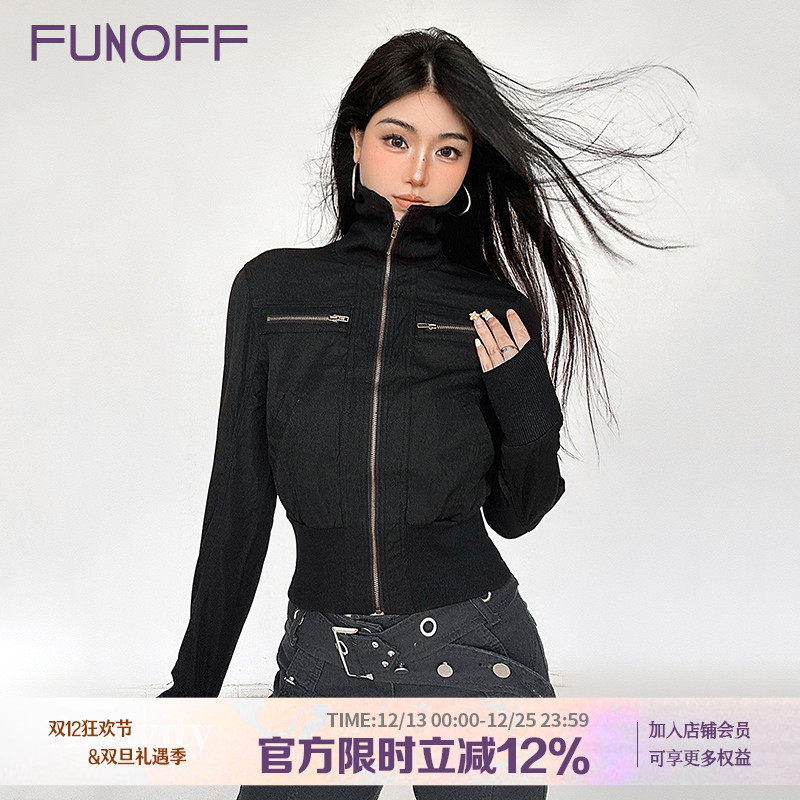 巴恩风黑色立领口袋拉链外套秋冬