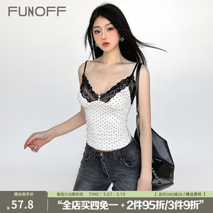 致爱少女 FUNOFF 波点蕾丝拼接纽扣胸型吊带背心miu系收腰上衣春