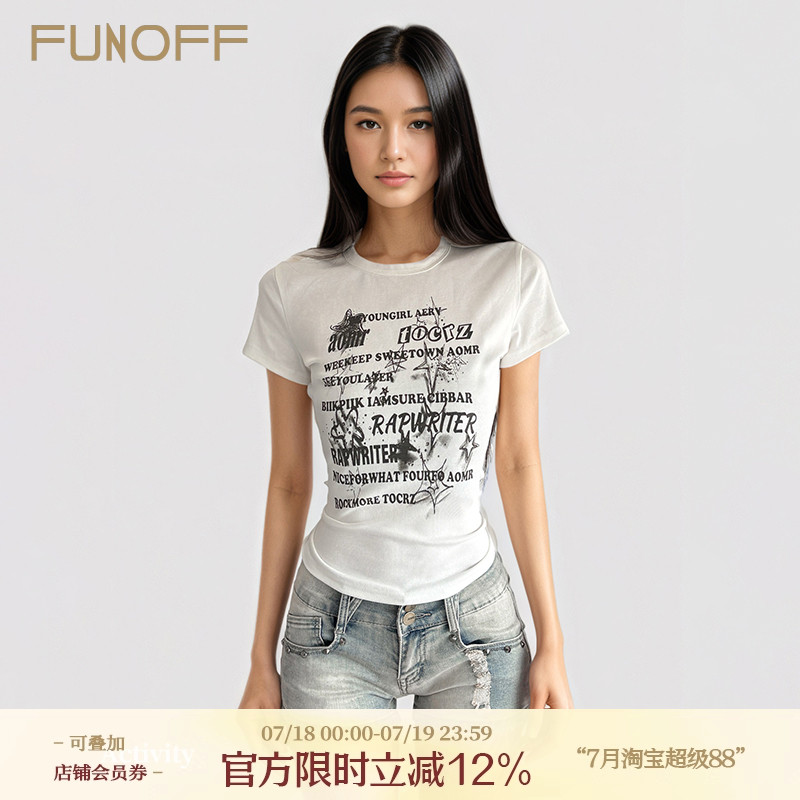 美式复古白色涂鸦字母印花短袖T