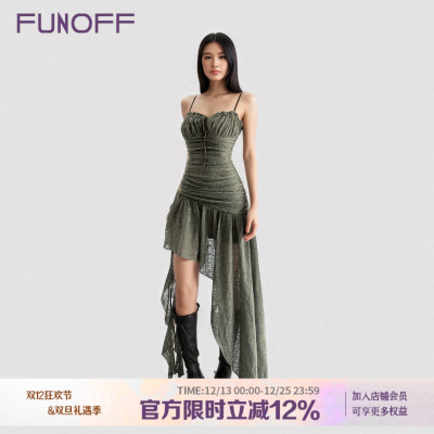 复古vintage绿色褶皱吊带连衣裙