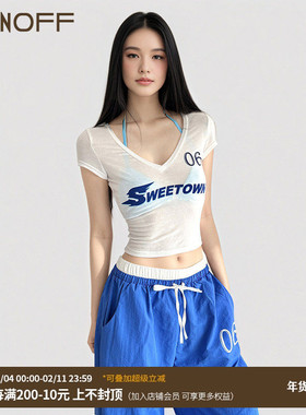 FUNOFF 美式复古字母印花两件套短袖T恤上衣休闲宽松阔腿长裤套装