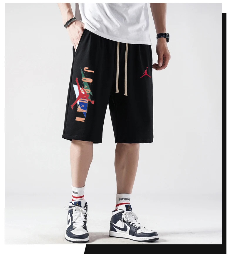 aj飞人运动短裤男生夏季宽松纯棉休闲五分裤青少年潮流美式篮球裤