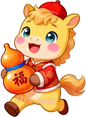 卡通小马送福图贴纸墙贴厨房客厅出租房宿舍房间装饰自粘防水贴