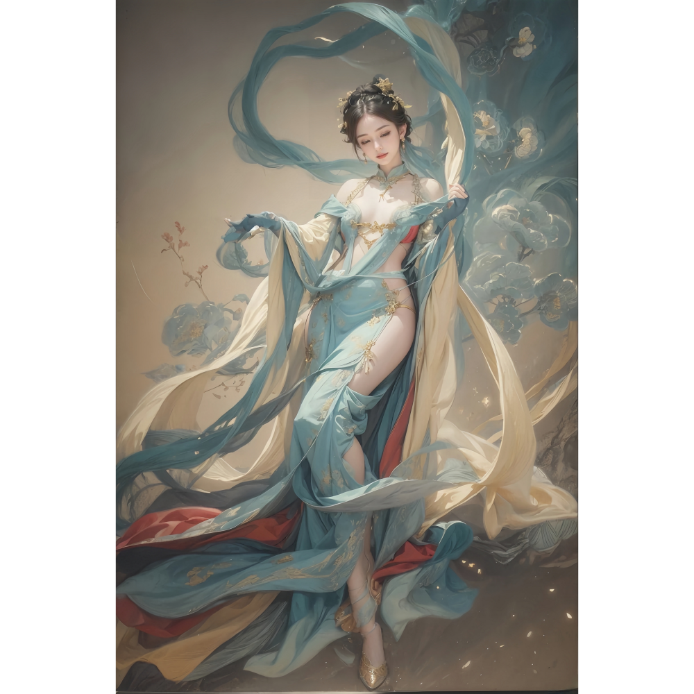 古风性感美少女贴纸客厅卧室出租房装饰自粘贴画海报中式创意简约