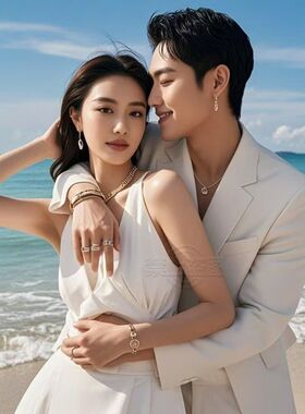 情侣海边拍照海报贴纸画装饰婚房主卧客厅墙上自贴