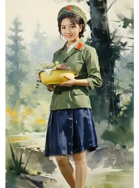 复古军装美女贴画装饰房间客厅卧室出租屋军人防水自粘贴画