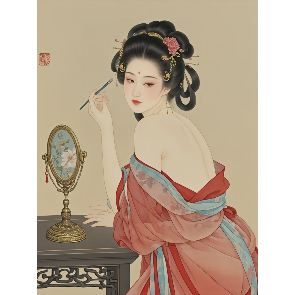 古代美女画眉图客厅卧室室内墙面装饰海报壁纸仕女图自粘贴新中式