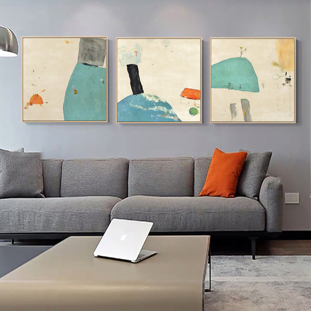 方形装饰画抽象简约现代创意挂画个性 北欧风抽象撞色床头画壁画