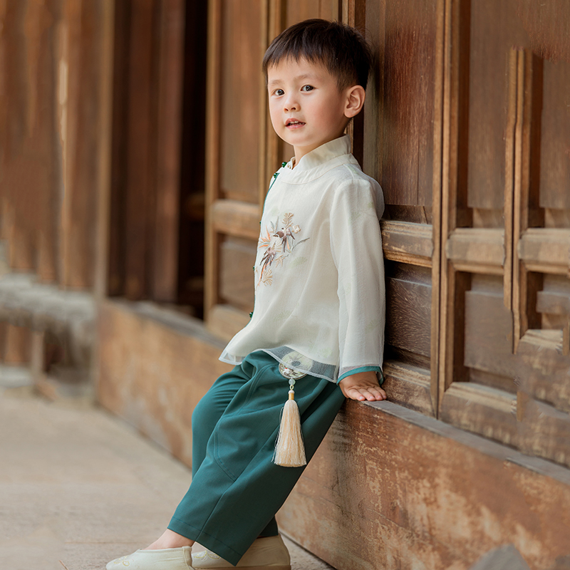 刺绣竹子长袖唐装两件套原创品牌