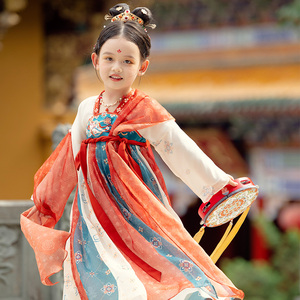 汉服女童2023春秋新款敦煌民族风改良襦裙超仙古装儿童国风连衣裙