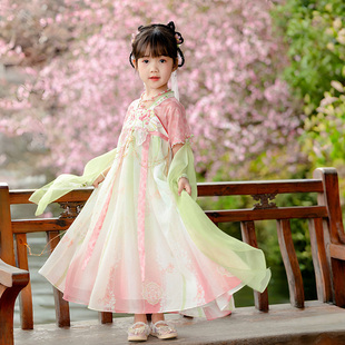 汉服女童夏薄款仙气可爱齐胸襦裙飘逸儿童仙女古装短袖国风连衣裙