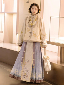 汉服明制马面裙秋冬季套装【紫攸烟】保暖短袄比甲立领刺绣原创女